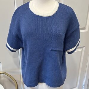 EUC Maeve Navy and White Knit Top
